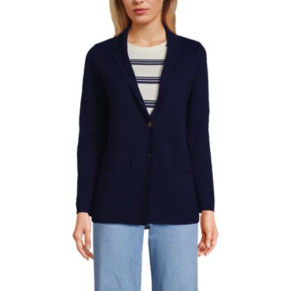 Women's Fine Gauge Cotton Button Front Blazer Sweater - image 4