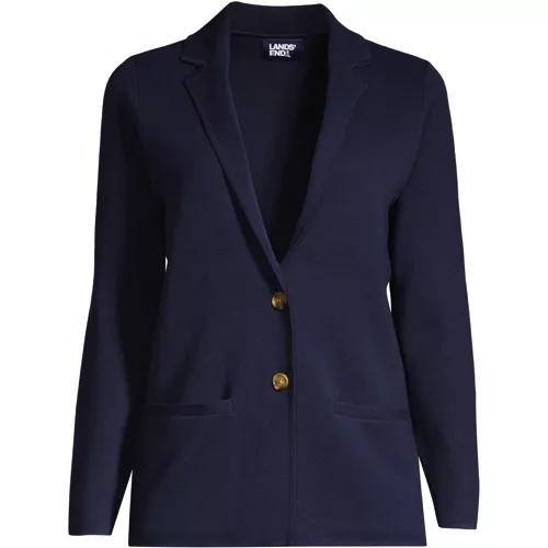 Women's Fine Gauge Cotton Button Front Blazer Sweater, Front
