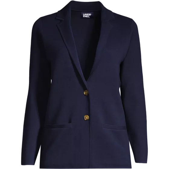 Women's Fine Gauge Cotton Button Front Blazer Sweater - primary