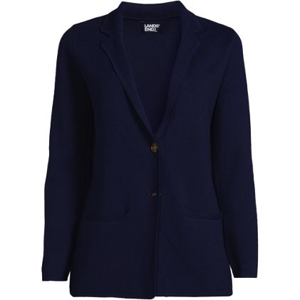Women's Plus Size Fine Gauge Cotton Button Front Blazer Sweater - primary