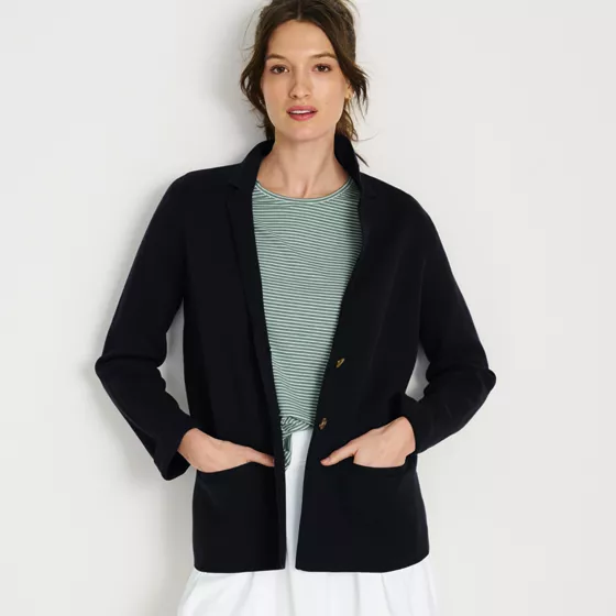 Women's Fine Gauge Cotton Button Front Blazer Sweater - primary