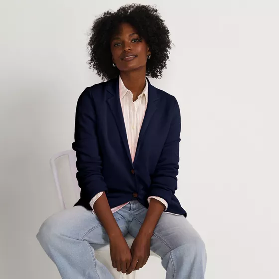 Women's Fine Gauge Cotton Button Front Blazer Sweater - primary
