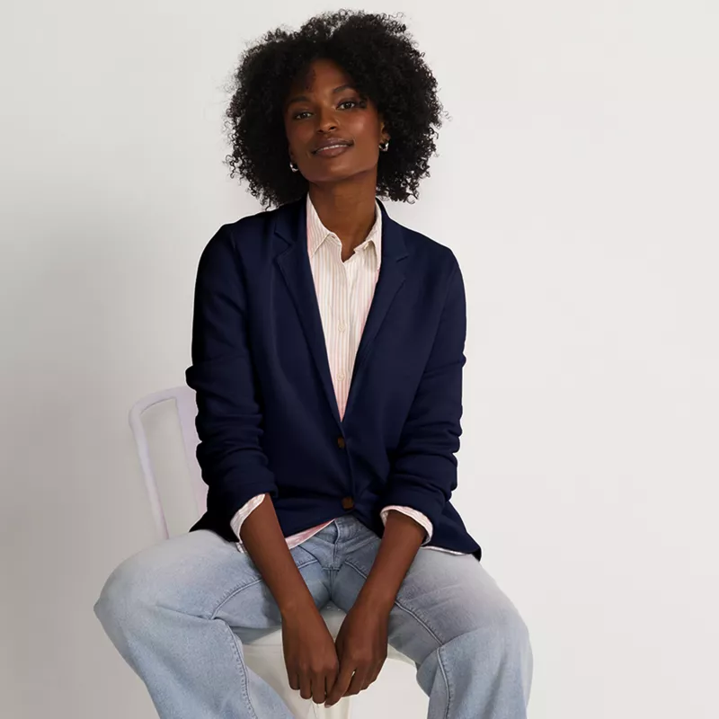 Women's Fine Gauge Cotton Button Front Blazer Sweater, alternative image