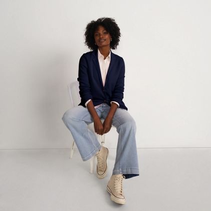 Women's Fine Gauge Cotton Button Front Blazer Sweater - primary
