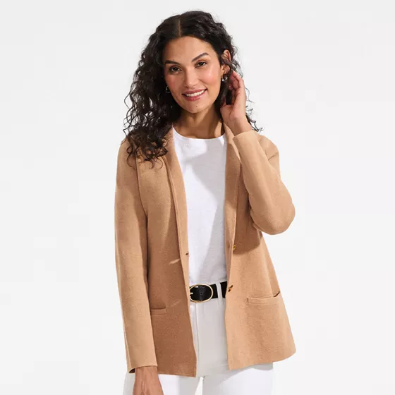 Women's Fine Gauge Cotton Button Front Blazer Sweater - primary