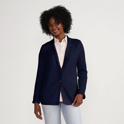 Women's Fine Gauge Cotton Button Front Blazer Sweater - image 2