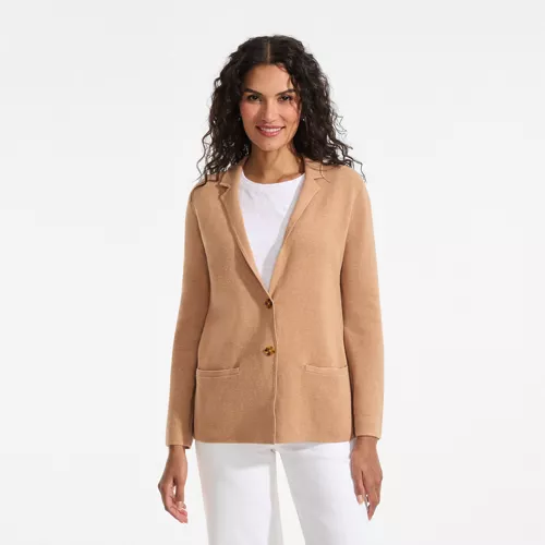 Women's Fine Gauge Cotton Button Front Blazer Sweater, Front