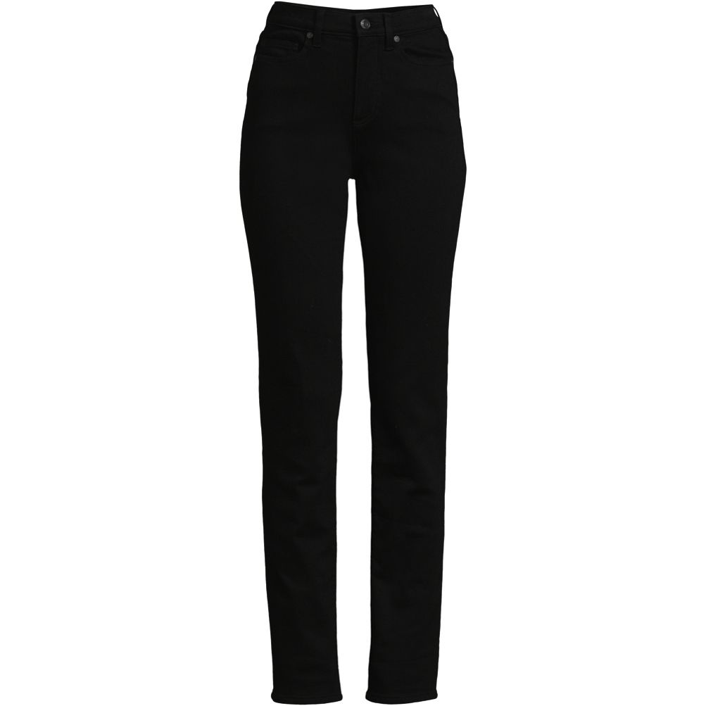 Women's Plus Size High Rise Flannel Lined Straight Leg Jeans Black