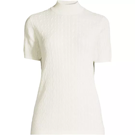 Women's Short Sleeve Mock Neck Cable Sweater - primary