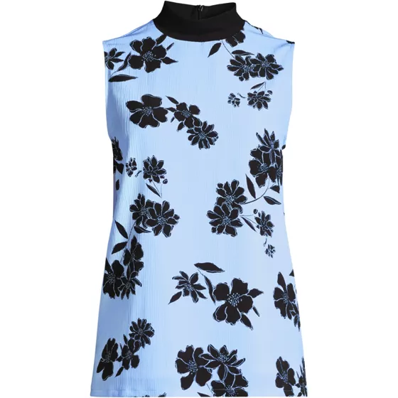 Women's Sleeveless Mock Neck Crinkle Blouse - primary