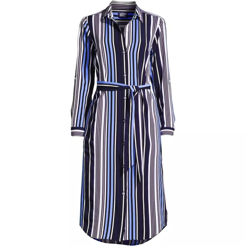 Women's Plus Size Midi Belted Shirt Dress, Front