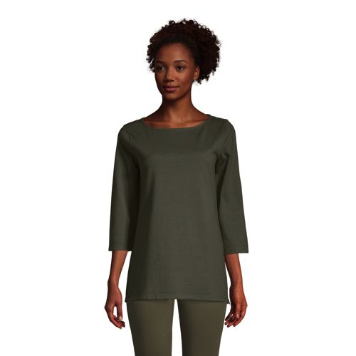 Lands' End Women's Serious Sweats 3/4 Sleeve Funnel Neck Top : Target