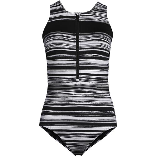 Modest One Piece Swimwear - Buy Black White Striped One Piece