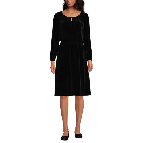 Women's Knee Length Velvet Peasant Dress