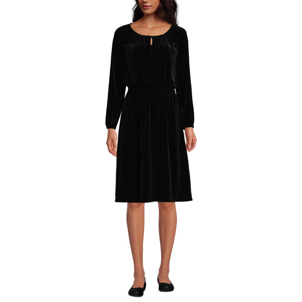 Women s Knee Length Velvet Peasant Dress Lands End