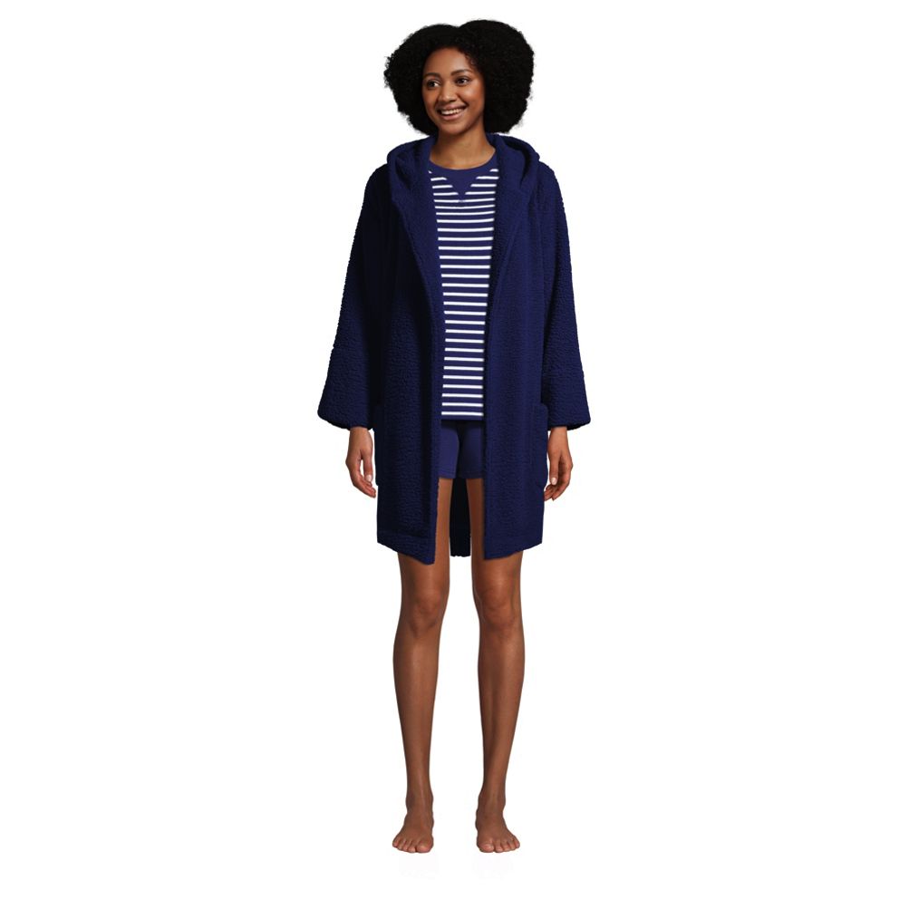 Best Deal for Lands' End Womens Serious Sweats Hooded Robe Radiant Navy