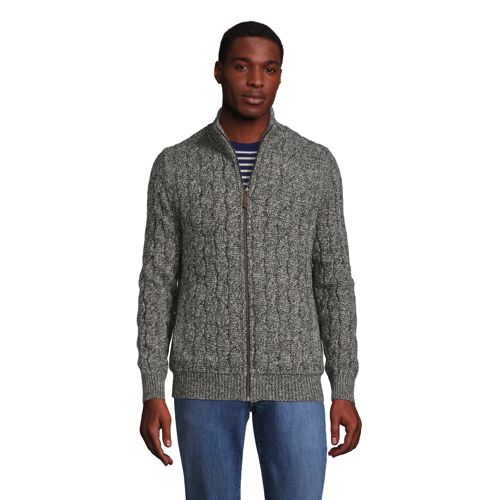 Men s Sherpa lined Cable Zip Cardigan Lands End