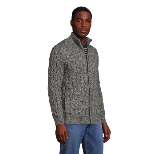 Men s Sherpa lined Cable Zip Cardigan Lands End