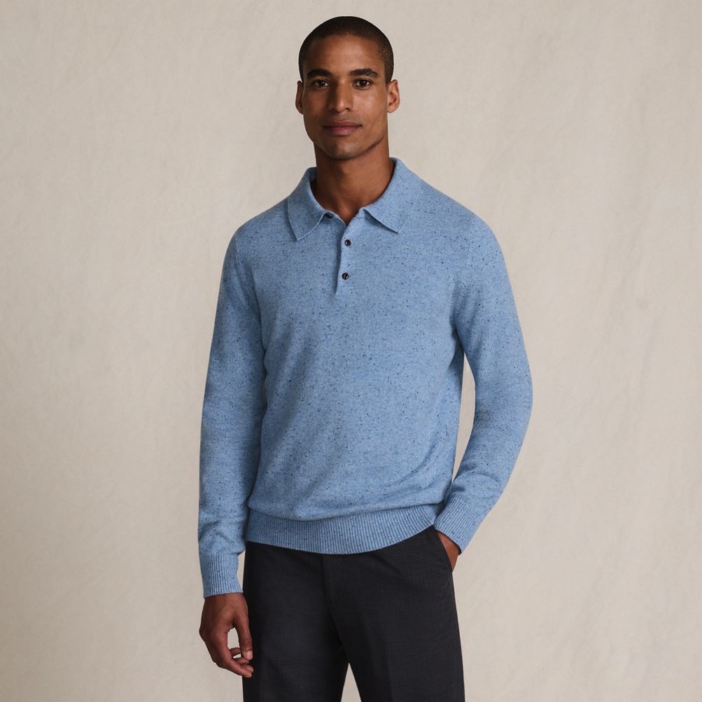 Men's Long Sleeve Cashmere Sweater Polo Lands' End