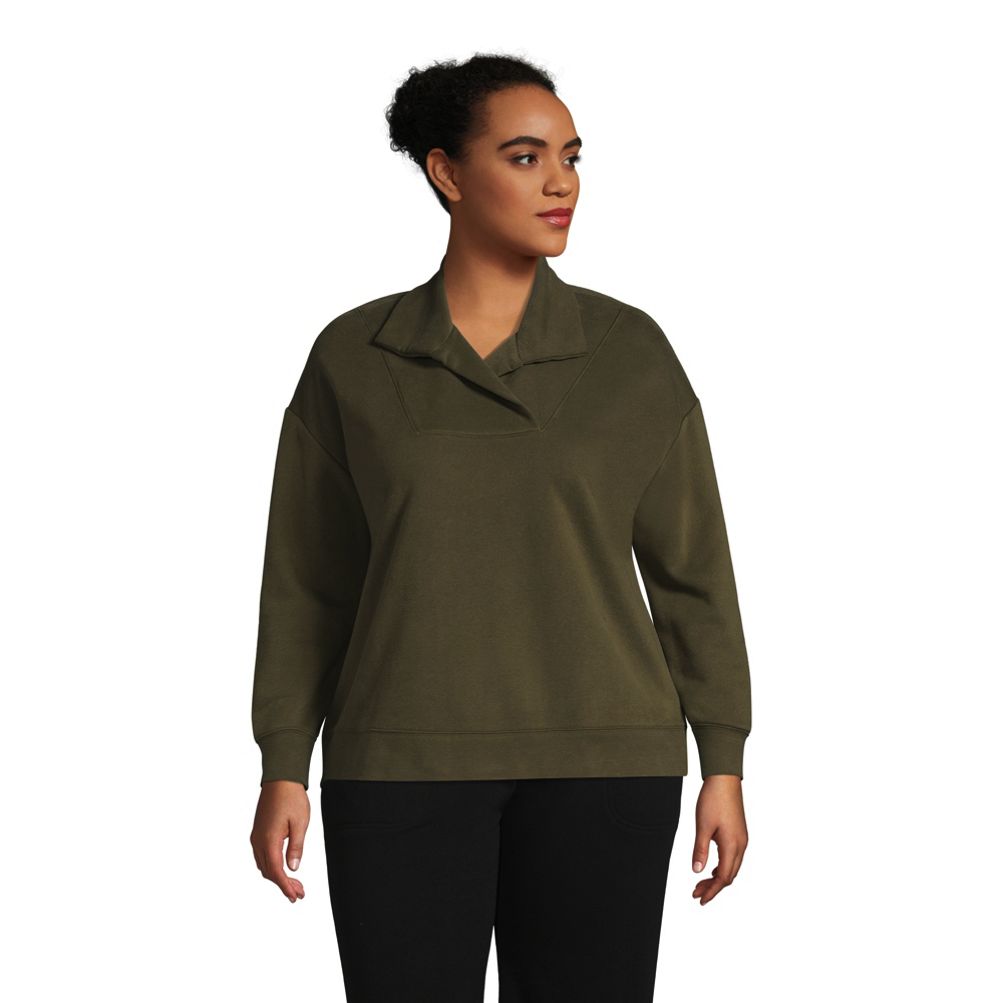 Women's Plus Size Serious Sweats Long Sleeve Collared Pullover