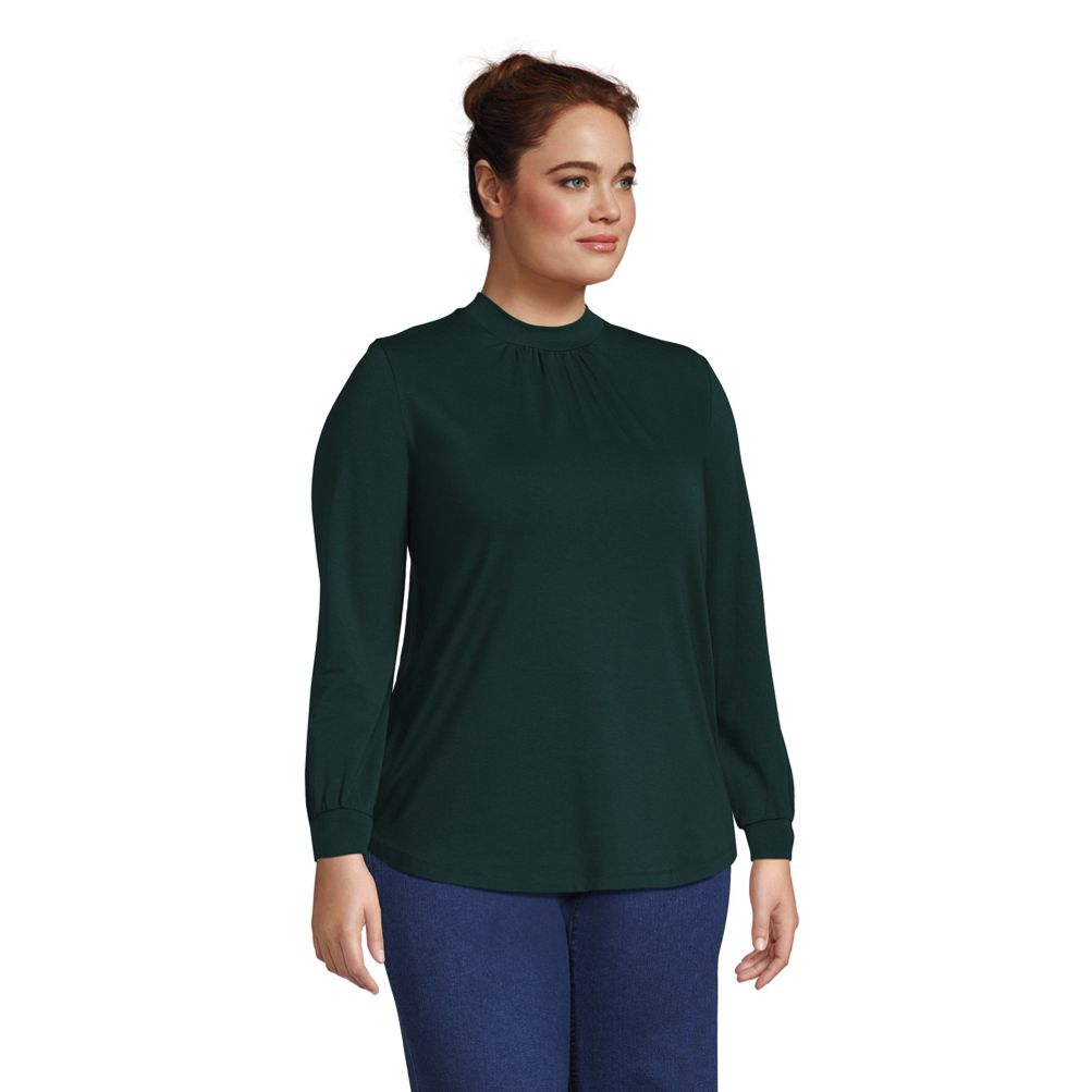 売れ筋商品|||ランズエンド カットソー トップス レディース Women's Plus Size Jersey Long Sleeve Gathered Mock Neck Tee Ivory encircle geo Women's Plus Size Jersey Long Sleeve Gathered Mock | Lands' End