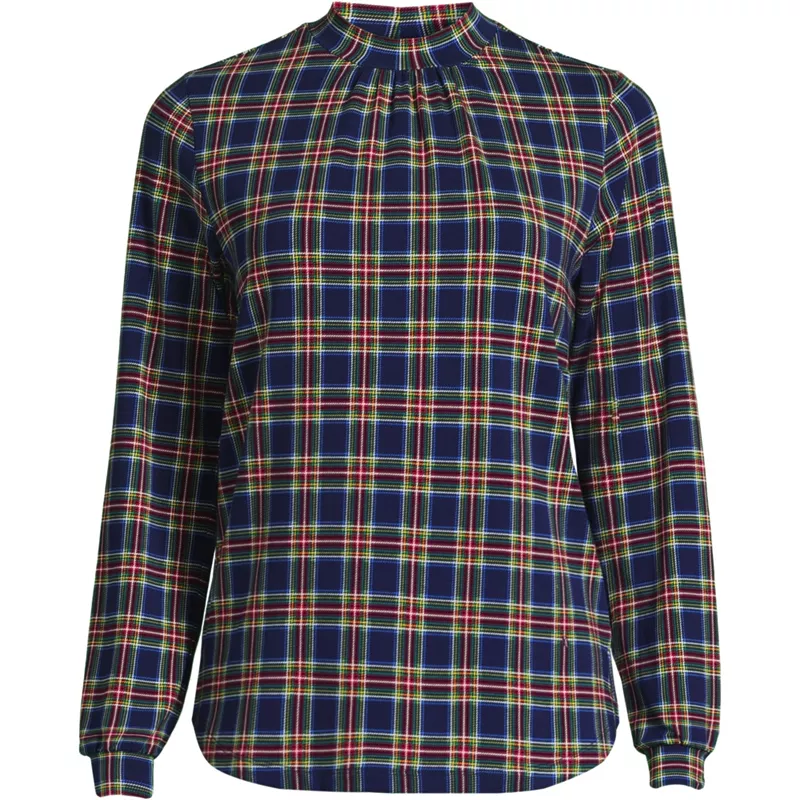 Women's Plus Size Jersey Long Sleeve Gathered Mock, Front