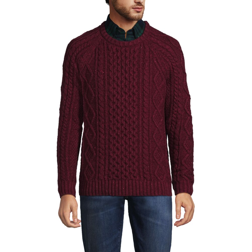 Men's Cotton Blend Aran Cable Crew Neck Sweater