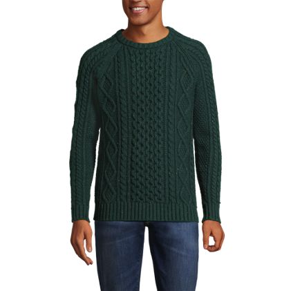 Men's Cotton Blend Aran Cable Crew Neck Sweater - primary