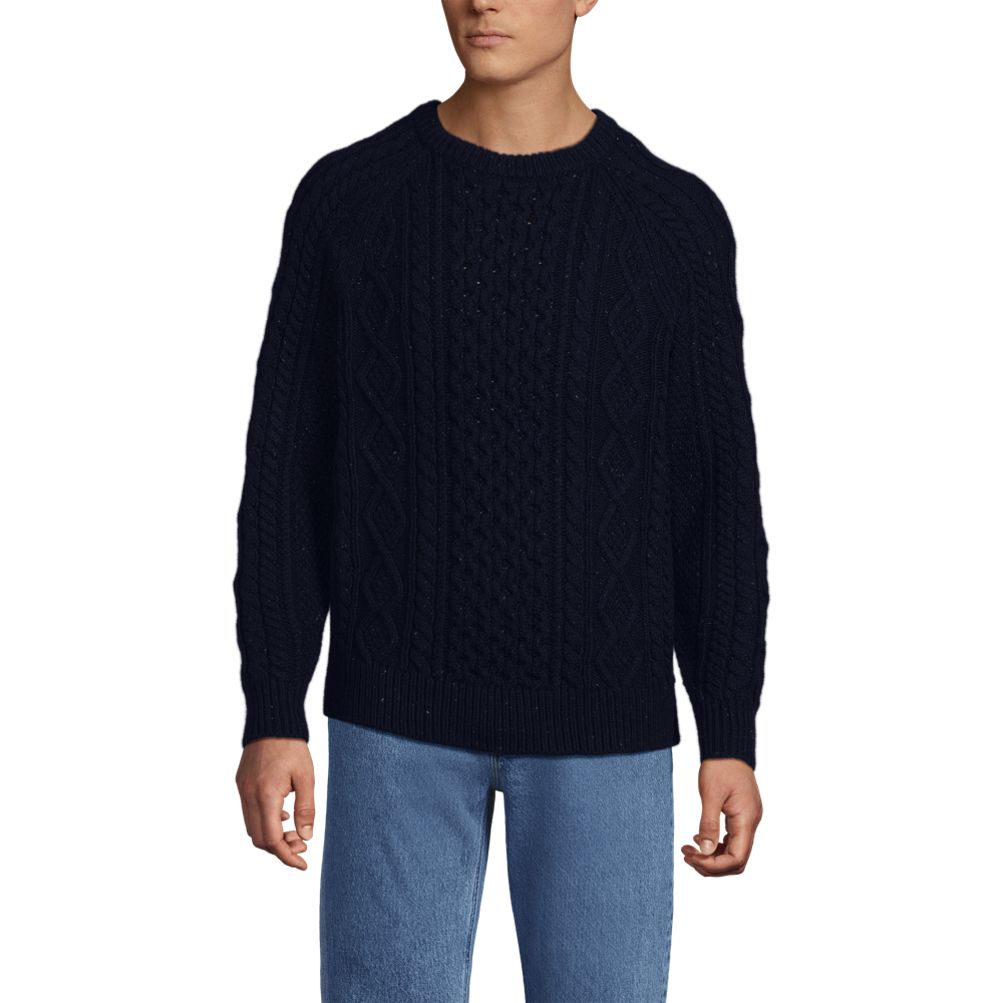 Men's Cotton Blend Aran Cable Crew Neck Sweater | Lands' End