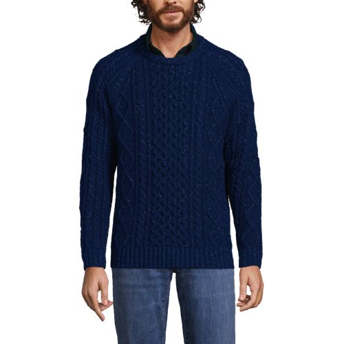 Flint and Tinder Aran Cable Knit Crewneck Sweater - Heather Navy