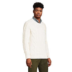 Men's Cotton Blend Aran Cable Crew Neck Sweater, alternative image