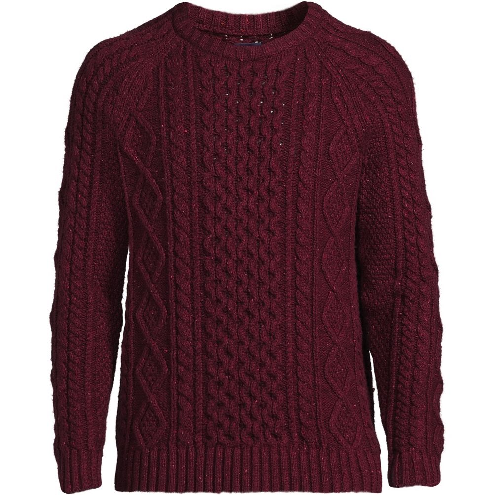 Men's Cotton Blend Aran Cable Crew Neck Sweater