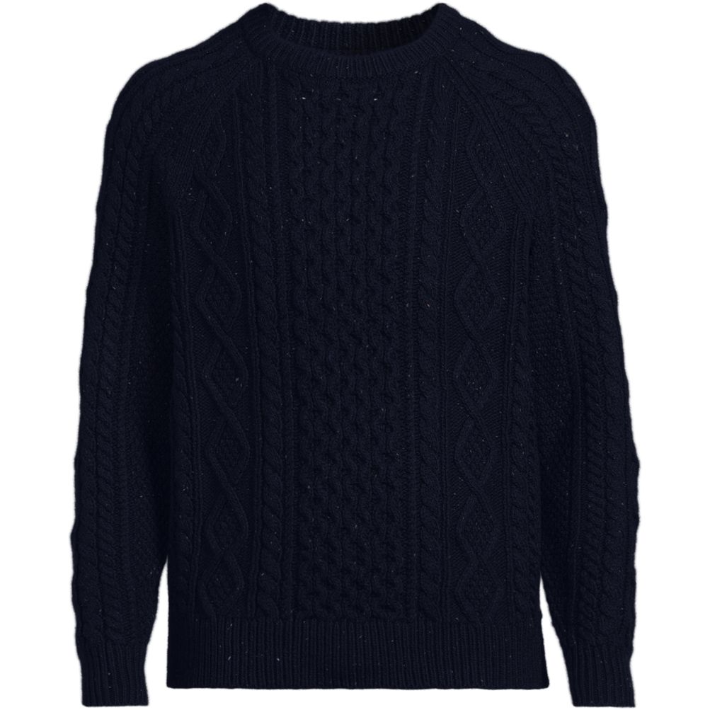 Men's Cotton Blend Aran Cable Crew Neck Sweater | Lands' End