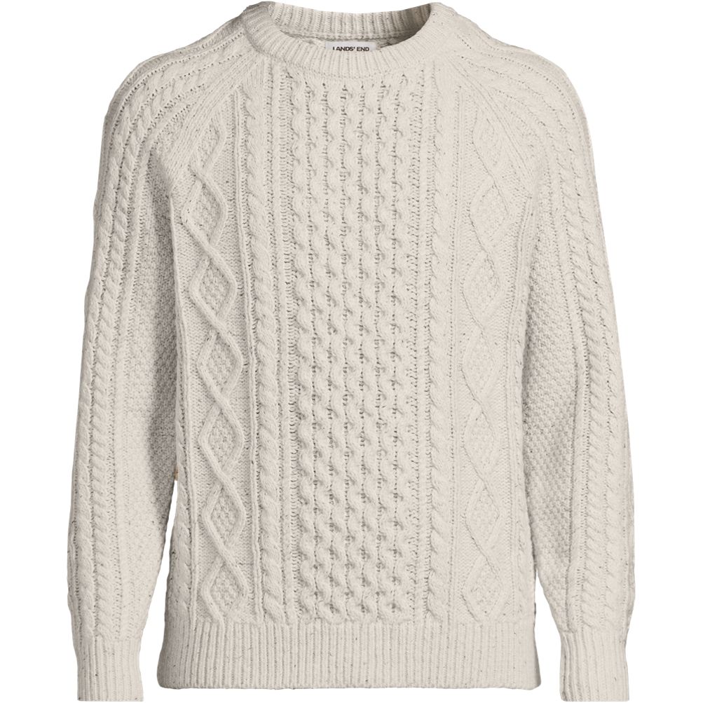 Men's Cotton Blend Aran Cable Crew Neck Sweater | Lands' End