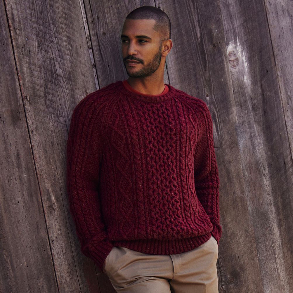 Men's Cotton Blend Aran Cable Crew Neck Sweater | Lands' End