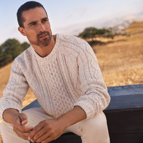 Men's Cotton Drifter Saddle Crew Shaker Marl Sweater | Lands' End