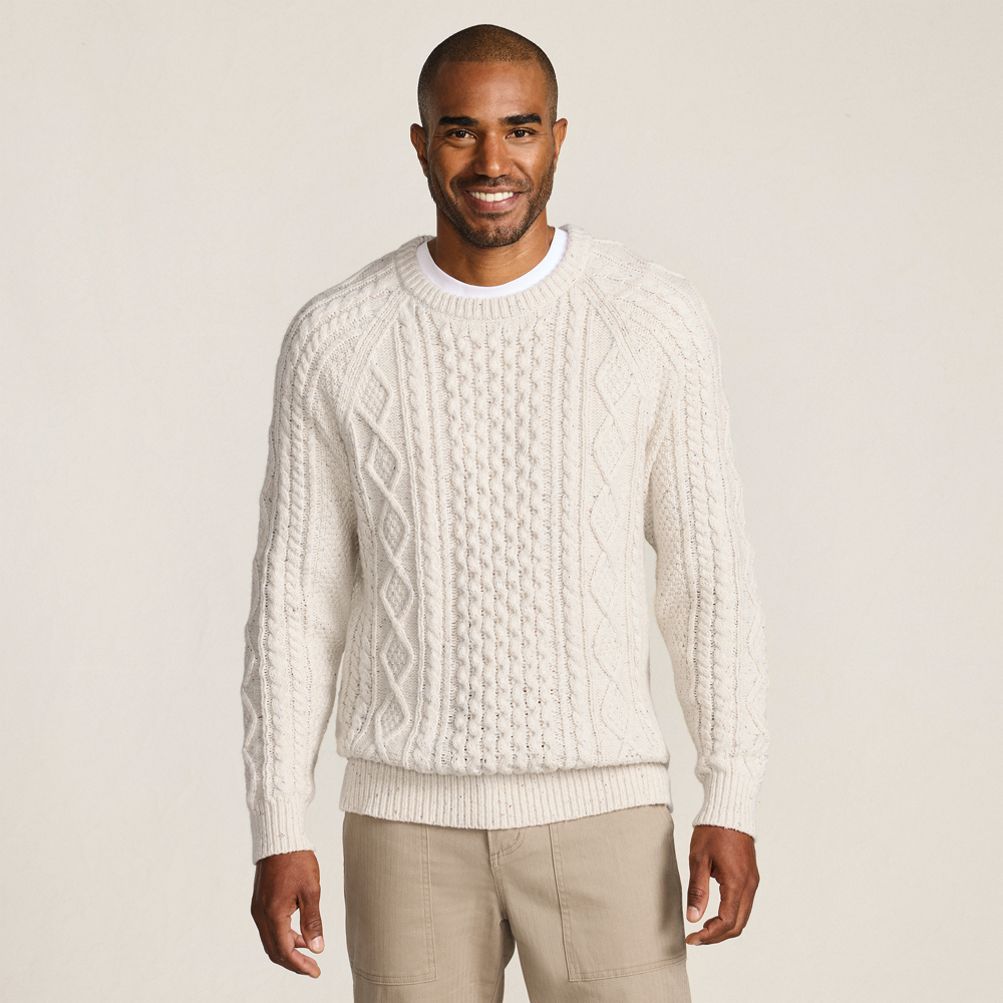 Men's Cotton Blend Aran Cable Crew Neck Sweater | Lands' End