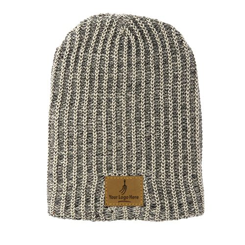 Haberdasher Knit Beanie Winter Hat with Custom Logo Leather Patch