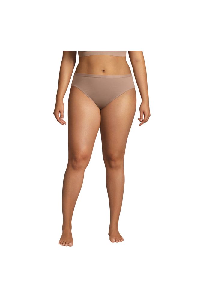 Lands' End Women's Comfort Knit Mid Rise High Cut Brief Underwear - 2 Pack In Neutral