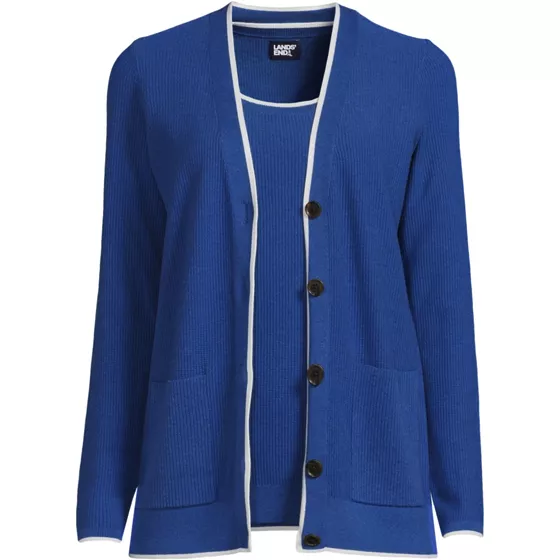Women's Fine Gauge Cotton Cardigan and Tank Sweater Set - primary