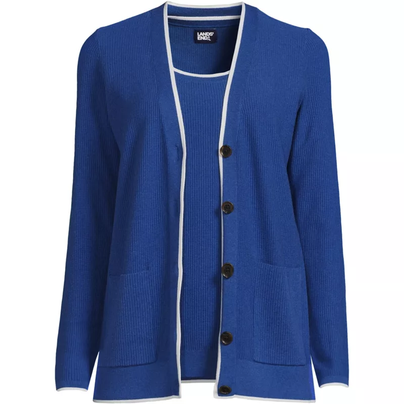 Women's Fine Gauge Cotton Cardigan and Tank Sweater Set, Front