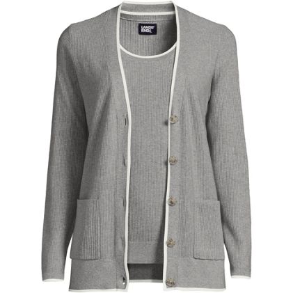 Women's Fine Gauge Cotton Cardigan and Tank Sweater Set - primary