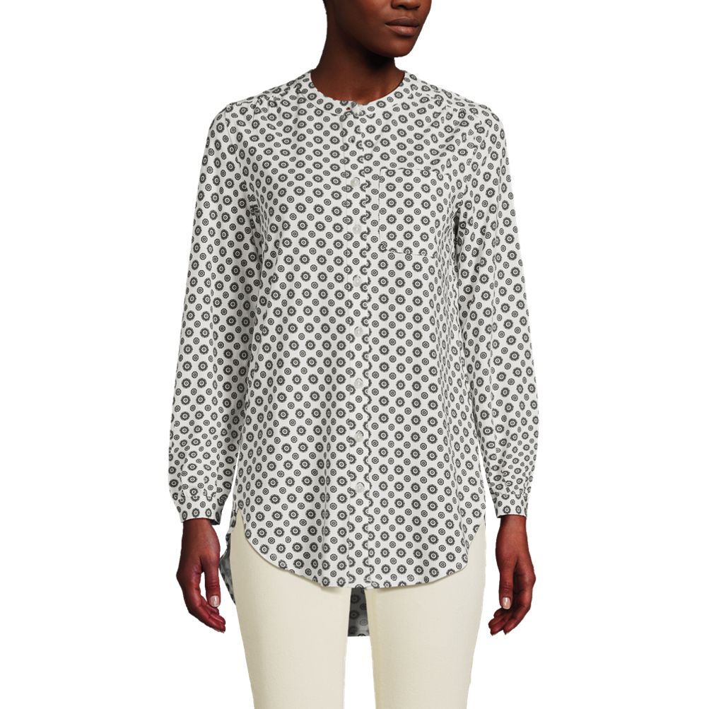売れ筋商品|||ランズエンド カットソー トップス レディース Plus Size Long Sleeve Jersey A-line Tunic Ivory encircle geo Women's Long Sleeve Jersey A-line Tunic | Lands' End