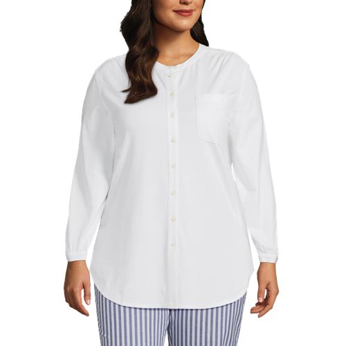 売れ筋商品|||ランズエンド シャツ トップス レディース Women's No Iron Banded Collar Popover Shirt White multi field floral Women's No Iron Banded Collar Popover Shirt | Lands' End