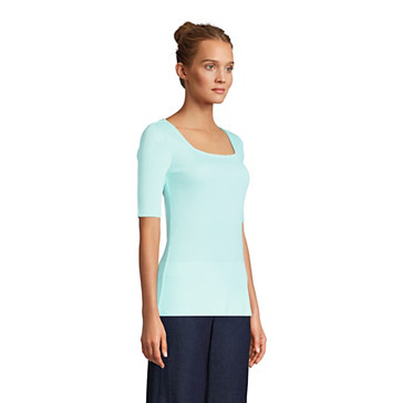 Kurzarm-Baumwollrippshirt mit eckigem Ausschnitt für Damen image number 2