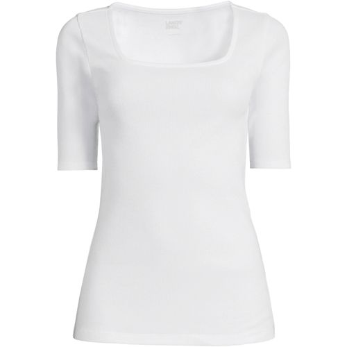 Kurzarm-Baumwollrippshirt mit eckigem Ausschnitt für Damen image number 1