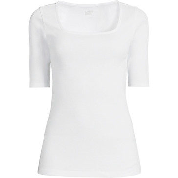 Kurzarm-Baumwollrippshirt mit eckigem Ausschnitt für Damen image number 1