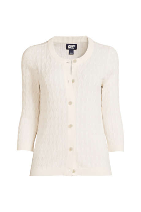 Women's Cotton Modal Three Quarter Sleeve Cable Cardigan Sweater