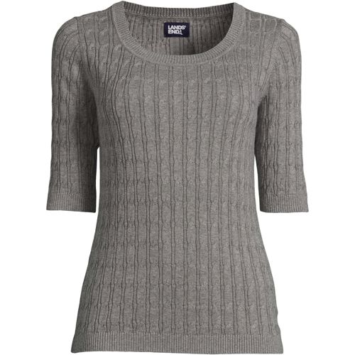 Women's Cotton Modal Half Sleeve Scoop Cable Pullover Sweater
