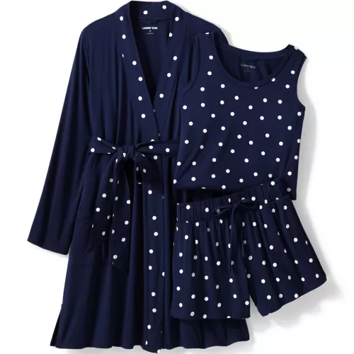 Women's Cooling 3 Piece Pajama Set - Robe Tank and Shorts, Front